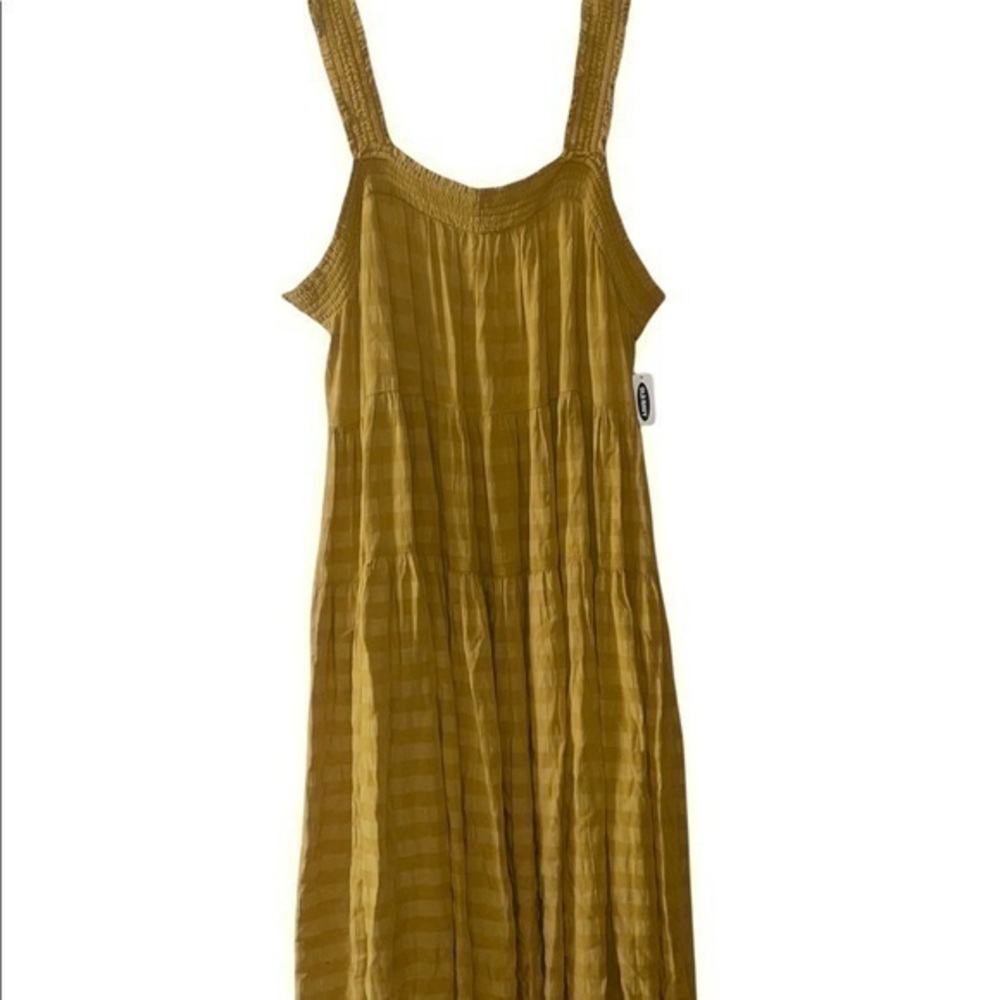 Old Navy Sleeveless Smocked Tonal-Stripe Midi Swing Dress - Mustard - Size XXL